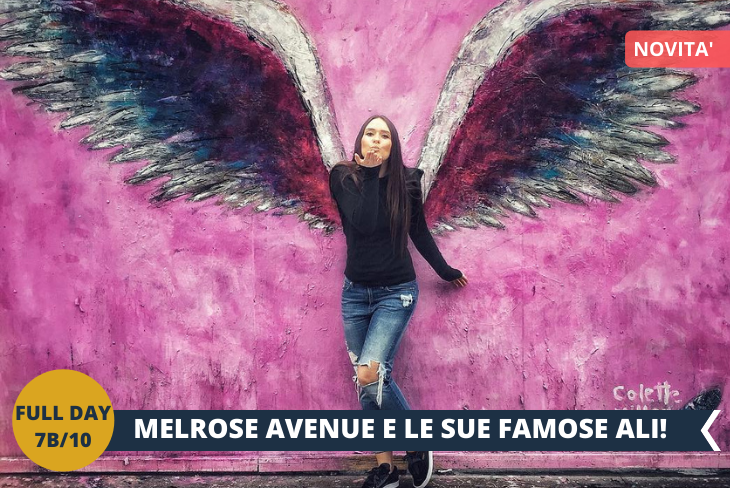 MELROSE AVENUE, è il cuore pulsante dello shopping del quartiere di Hollywood, a Los Angeles. Passeggiando lungo il viale, troverete ristoranti, bar e negozi che vendono ogni genere di articoli, dagli accessori di lusso ai mobili di antiquariato. Ma è anche uno dei posto più INSTAGRAMMABILI per via della famosissima street art di COLETTE MILLER e il suo “Global Angel Wings Project”, progetto nato nel 2012 che l’artista sta portando in giro per il mondo.