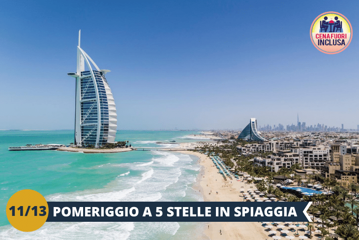 Se hai voglia di prendere il sole e nello stesso tempo goderti i paesaggi mozzafiato sul Golfo Arabo, non potrà mancare un pomeriggio di divertimento in una delle più belle e celebri spiagge di Dubai, la spiaggia JBR, situata in uno dei quartieri più moderni della città, ovvero Dubai Marina. Qui si trova una magnifica spiaggia attrezzata, un lungomare di oltre un chilometro e mezzo con centinaia di negozi, bars e ristoranti denominato “The Walk”, altissime costruzioni lussuose come i Jumeirah Beach Residences, l’hotel Hilton e la spettacolare Cayan Tower, ed infine uno splendido panorama sulle vicine isole, Palm Jumeirah con l’iconico Hotel Atlantis sullo sfondo e l'isola di Bluewaters. A seguire cena in un ristorante locale. (Escursione di mezza giornata)