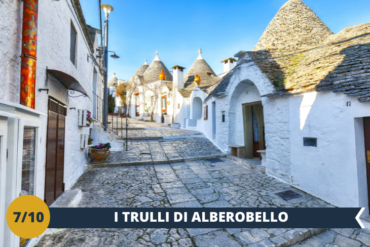 Visitare Alberobello è un po ' come fare un tuffo in un mondo fatato, che nulla ha a che fare con la realtà di tutti i giorni, trovandovi lì vi chiederete….ma questo posto è reale? La risposta è sì, lo è ed è bellissimo! Una mezza giornata di passeggio per visitare i famosi Trulli di Alberobello, il Rione Monti, l’unico trullo a due piani esistente e tanto altro! ( escursione di mezza giornata)