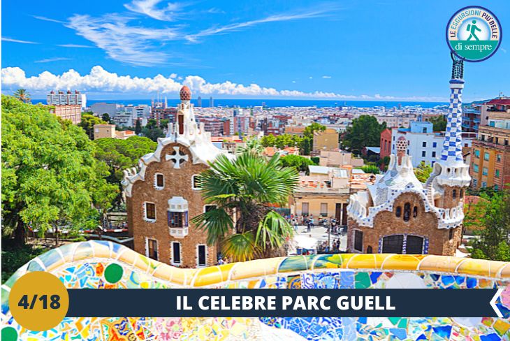 Palcoscenico di forme e colori il Parc Guell (INGRESSO INCLUSO) è una delle principali attrazioni di Barcellona. Simbolo della città, è frutto dell'ingegno dell'architetto Gaudì. (escursione di mezza giornata)