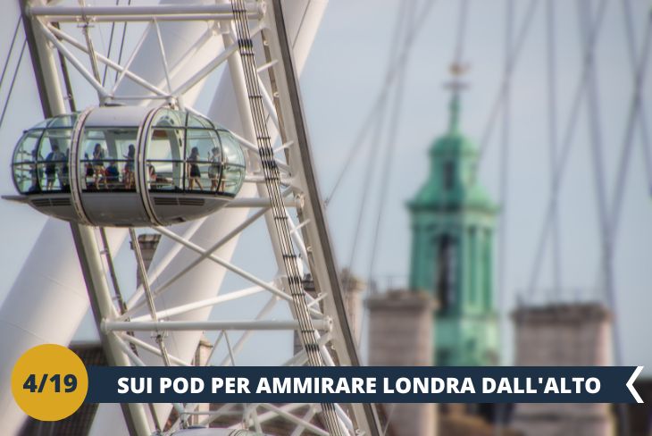 Visiteremo il London Eye (INGRESSO INCLUSO) un'opera sensazionale dal punto di vista del design, dell'ingegneria e dell'architettura, che ha richiesto sette anni per essere completata da centinaia di lavoratori provenienti da cinque paesi diversi. Completata nel 2000, questa sorprendente ruota panoramica in metallo, alta 135 metri, è diventata una delle principali attrazioni e icone emblematiche della città. Il London Eye è stata la ruota panoramica più grande del mondo fino al 2006, quando è stata superata dalla Nachang Star di Nachang in Cina. Siete pronti ad ammirare Londra dall’alto? (escursione mezza giornata)
