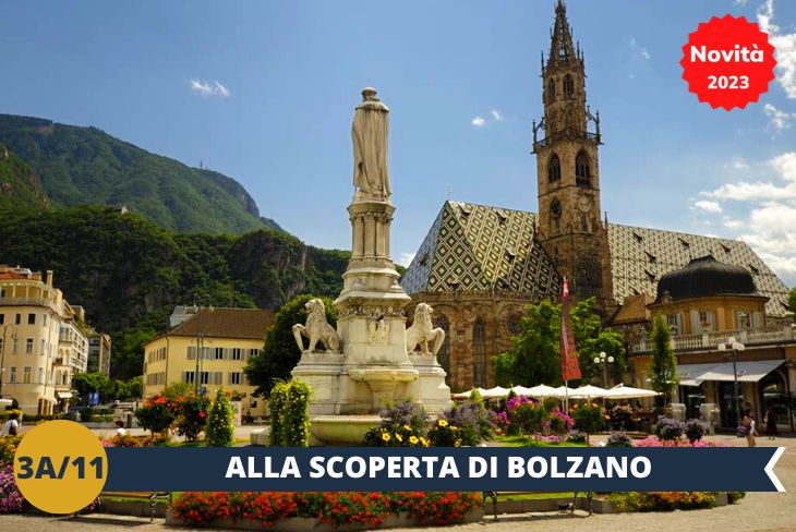 ESCURSIONE DI INTERA GIORNATA A BOLZANO. Un tempo città di mercanti, oggi Bolzano è una città d'arte, di spettacolo, è il luogo dove le tradizioni del passato si intrecciano con le sfide del futuro ed è un luogo di incontro e di scambio fra diverse culture: quella italiana e quella tedesca. Lasciatevi incantare dai diversi stili architettonici, dal contrasto tra la città storica e quella nuova, passeggiate lungo i portici e scoprite l’anima green e innovativa della città.