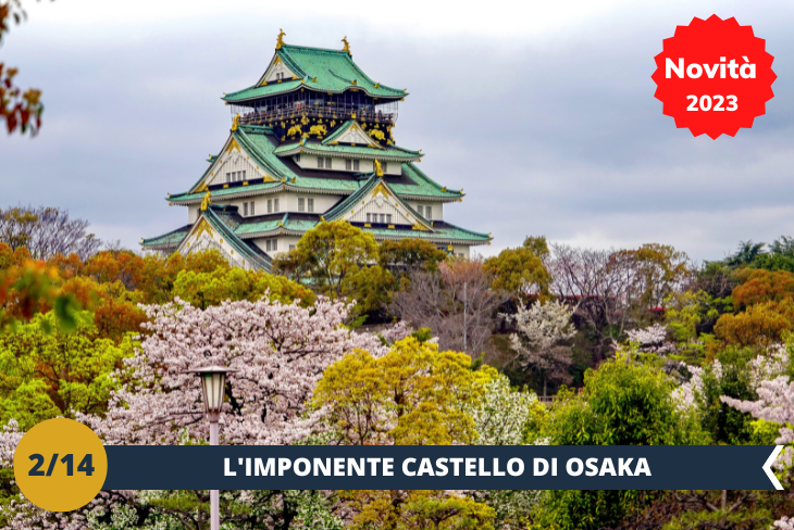 WALKING TOUR OSAKA e CASTELLO DI OSAKA. Il Castello di Osaka è un maniero nipponico che si trova nel centrale distretto cittadino di Chūō-ku. Originariamente chiamato castello di Ozaka, è uno dei più famosi ed importanti edifici del paese. Il castello è situato all'interno del Parco del Castello di Osaka che è uno degli spazi verdi più grandi della città. Si appoggia su due piattaforme di terra rialzate supportate da due alti muri a perpendicolo di roccia tagliata del pianoro, ognuno sovrastante un fossato. (escursione di mezza giornata)