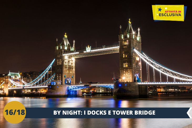 LONDON BY NIGHT: Immaginatevi una passeggiata incantata nella Londra notturna, con lo spettacolo luminoso del Tower Bridge che incanta la vista! Questa camminata sarà un vero tripudio per gli occhi, con uno dei simboli più iconici della città illuminato nella sua maestosità. E non è finita qui! Arriveremo fino ai Katherine's Docks per goderci la vista del suggestivo Dickens Inn. Questo locale è un vero e proprio gioiello pittoresco che si staglia in modo affascinante tra le luci notturne dei Docks. La sua atmosfera suggestiva e il carattere storico rendono questo angolo di Londra un vero tesoro da ammirare di notte.