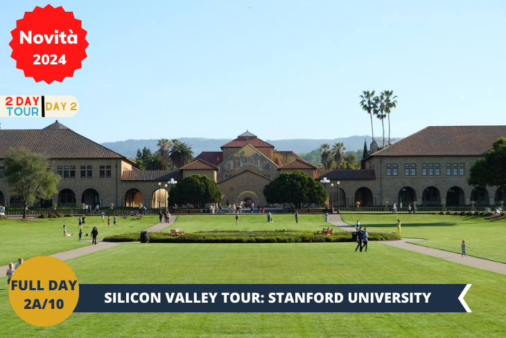 ESCURSIONE DI INTERA GIORNATA, TWO DAY TOUR| GIORNO 2: Il nostro tour culminerà nella Silicon Valley, la culla dell'innovazione tecnologica, qui sono nate le più grandi aziende e corporate che tutti conosciamo come Apple, Facebook, Instagram e Microsoft. In esclusiva con noi avrete l'opportunità unica di visitare la famosa Stanford University, un'istituzione accademica di prestigio rinomata per la sua eccellenza accademica e la sua influenza nell'innovazione tecnologica e scientifica!